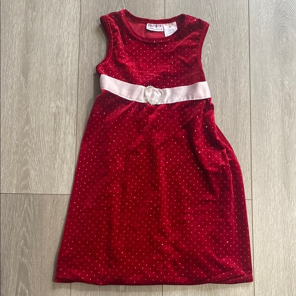 Girls Red Velvet Holiday Dress Sz 5 4 4T 5T Rhinestone Blueberi Boulevard Clause - Picture 2 of 7